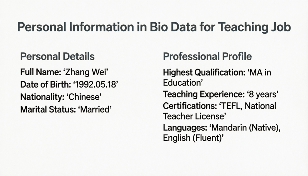 Personal Information in Bio Data for Teaching Job