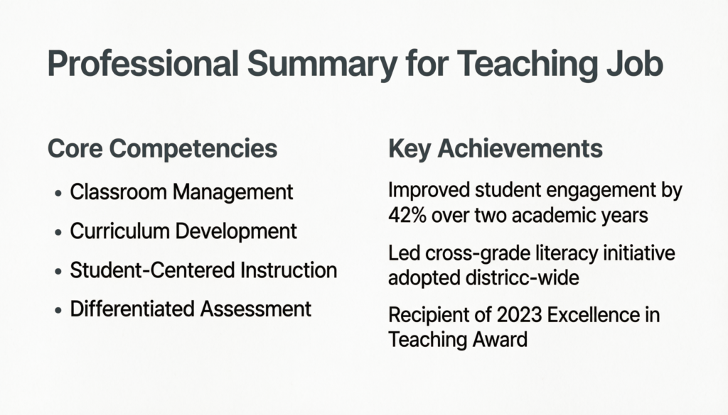 Professional Summary for Teaching Job