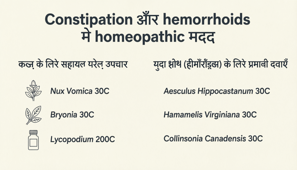 Constipation और hemorrhoids में homeopathic मदद